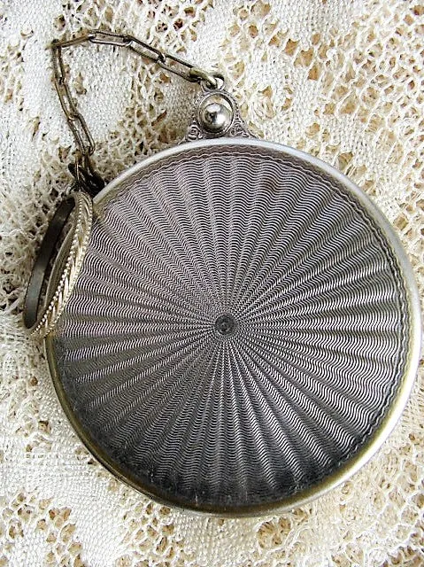 1920s LOVELY Art Deco Engraved Vanity Case Finger Compact 20s Flapper Compact with Finger Ring Chatelaine Collectible Vintage Compact Vanity Item