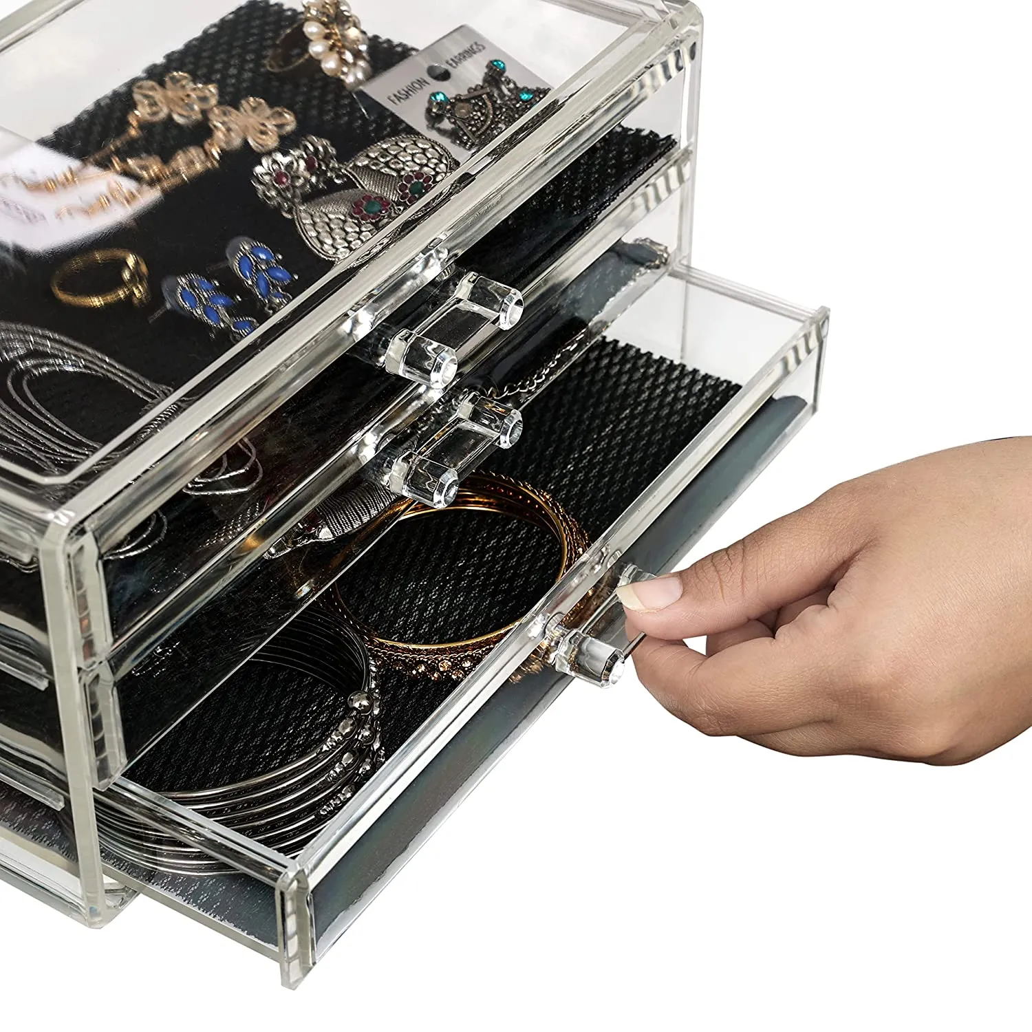 ABOUT SPACE Acrylic Cosmetics Storage Box - 3 Layer Table Top Transparent Jewelry Display Holder