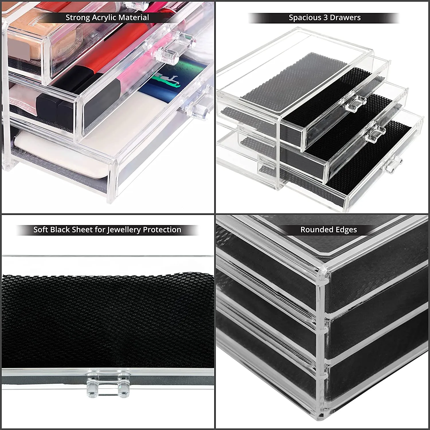 ABOUT SPACE Acrylic Cosmetics Storage Box - 3 Layer Table Top Transparent Jewelry Display Holder