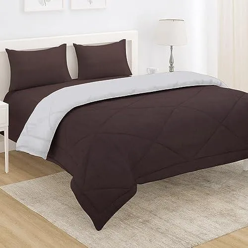 AC Comforter and Bedding Set for Double Bed, Ceder Brown & Light Grey