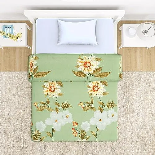 AC Comforter and Bedding Set for Single Bed, Pistachio Green Sunflower