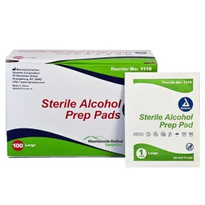 Alcohol Prep Pads, Large Size, Sterile 100/Box