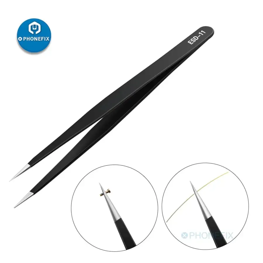 Anti-static Stainless Steel Tweezers Phone Forceps IC Removal Tool