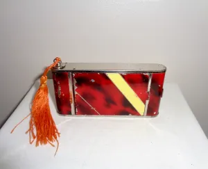 Art Deco Combination Brass & Red Enamel Compact & Cigarette Case