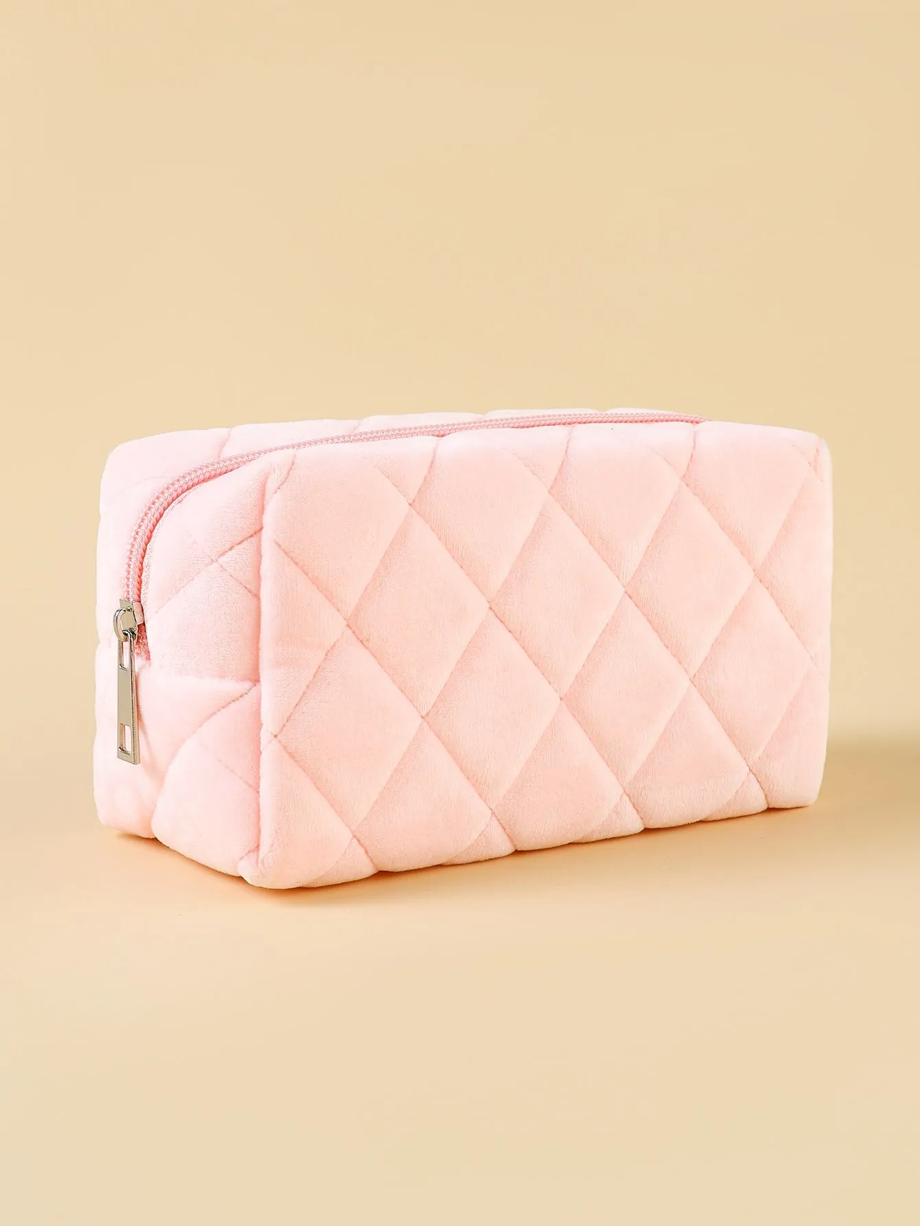 Baby Pink Plush Square Makeup Bag Cosmetic Organizer Toiletries Bag Makeup