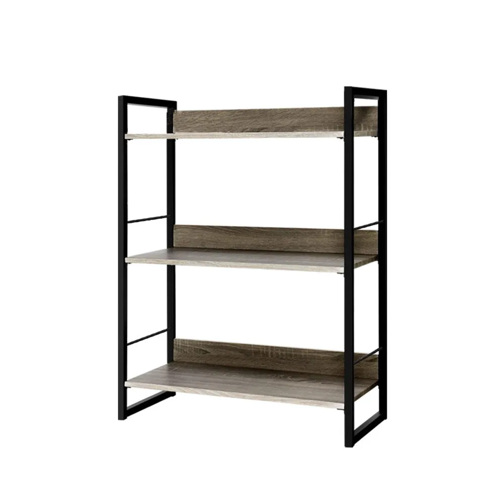 Book Shelf 3 Tier Display Unit Shelves Wood Metal Stand Hollow Storage