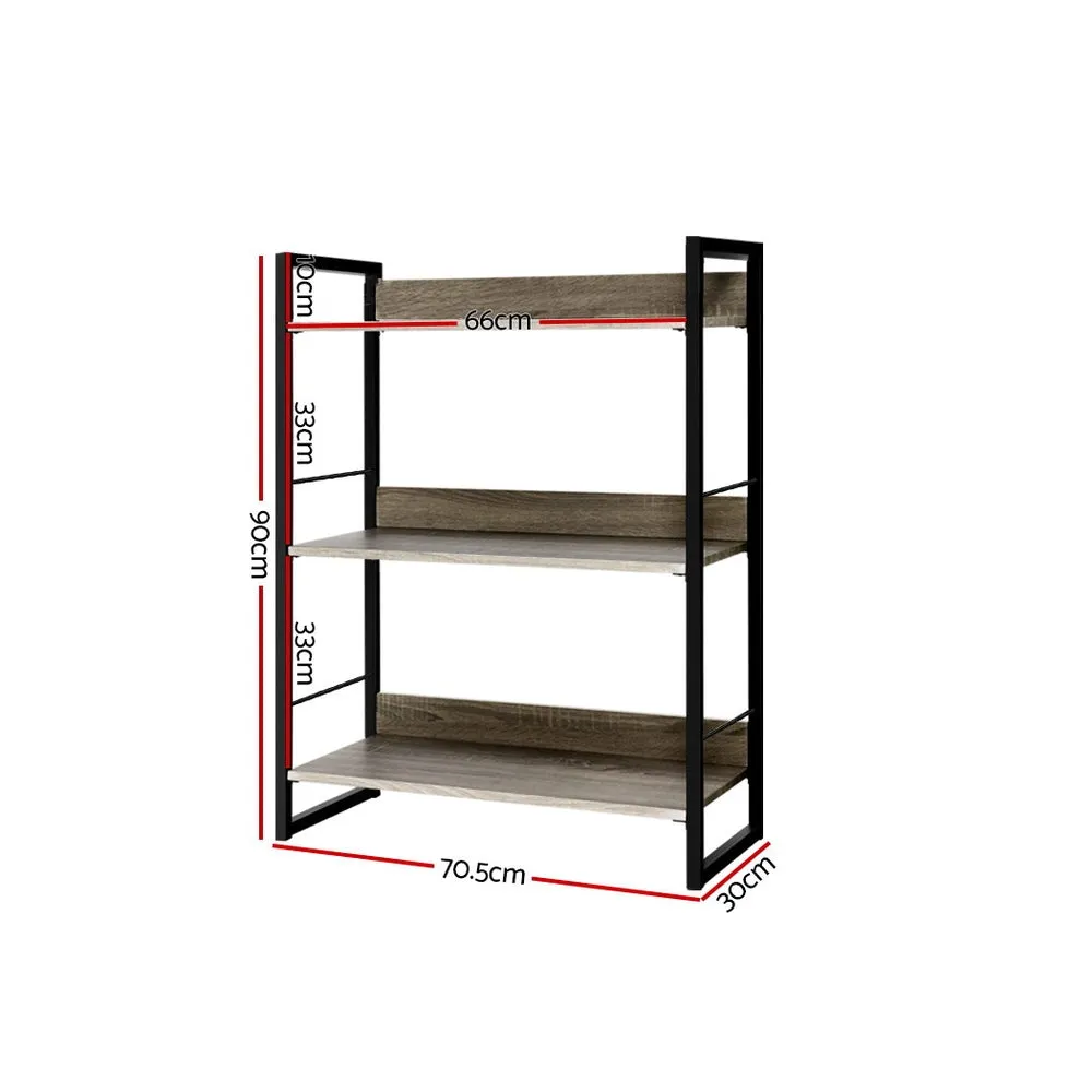 Book Shelf 3 Tier Display Unit Shelves Wood Metal Stand Hollow Storage