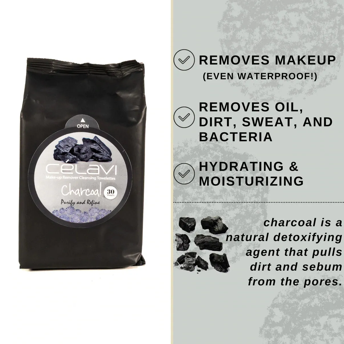 Celavi Charcoal Wipes 10 (6pc BULK $1 each)