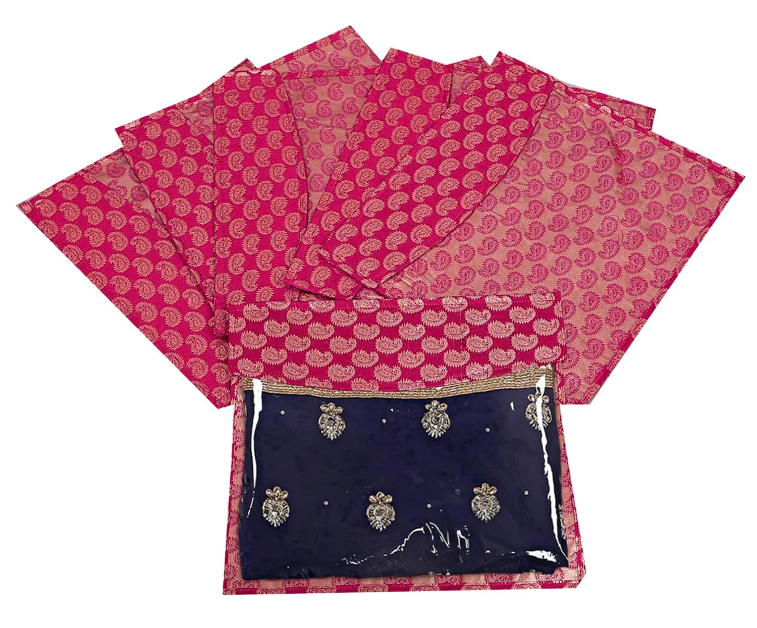 Heart Home Carry Design Single Saree Cover/Organizer With Transparent Top- Pack of 6 (Pink)-HS43HEARTH26139