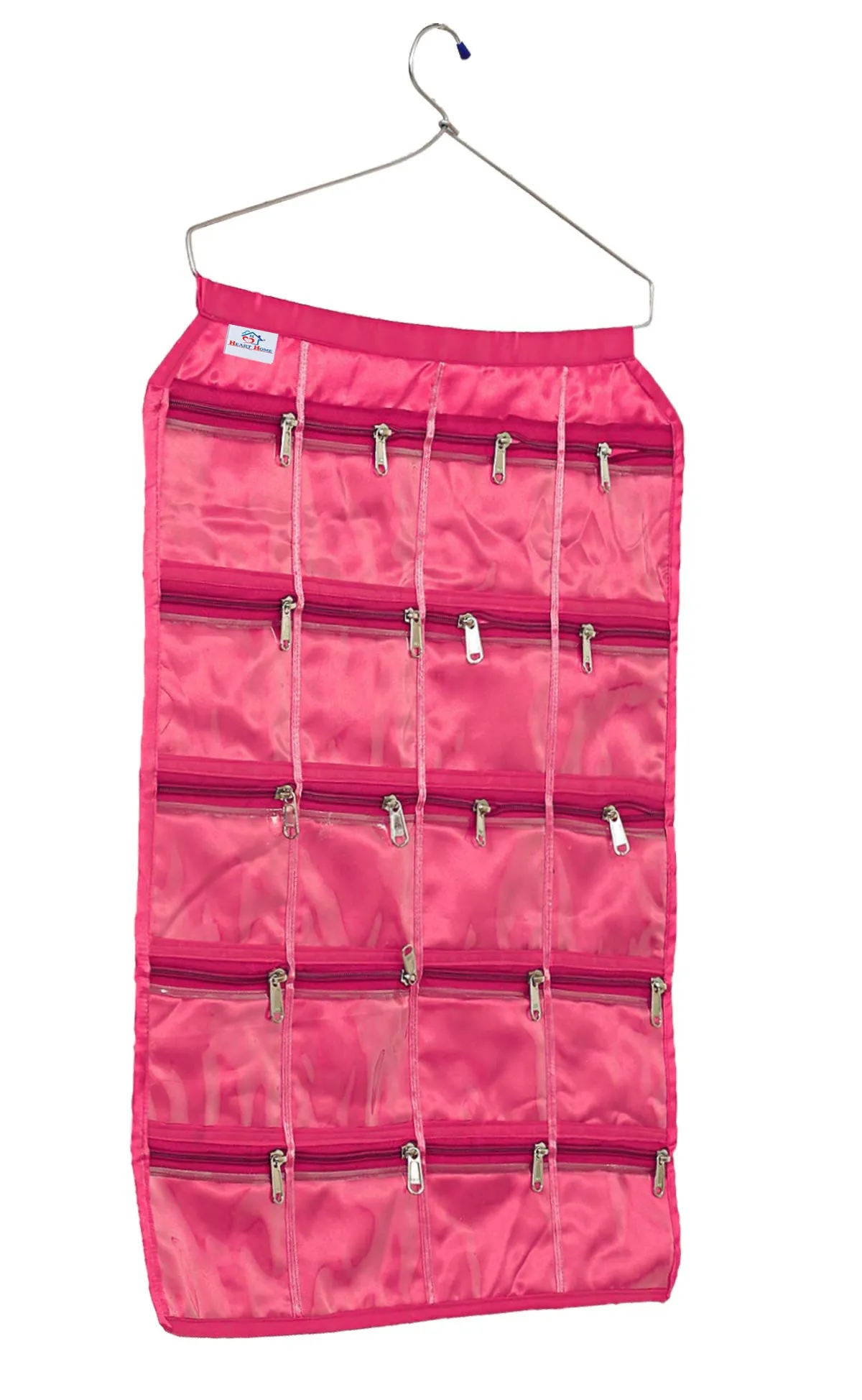 Heart Home Satin Jewellery Organizer With Hanger, Pink (F_26_HEARTH016957)