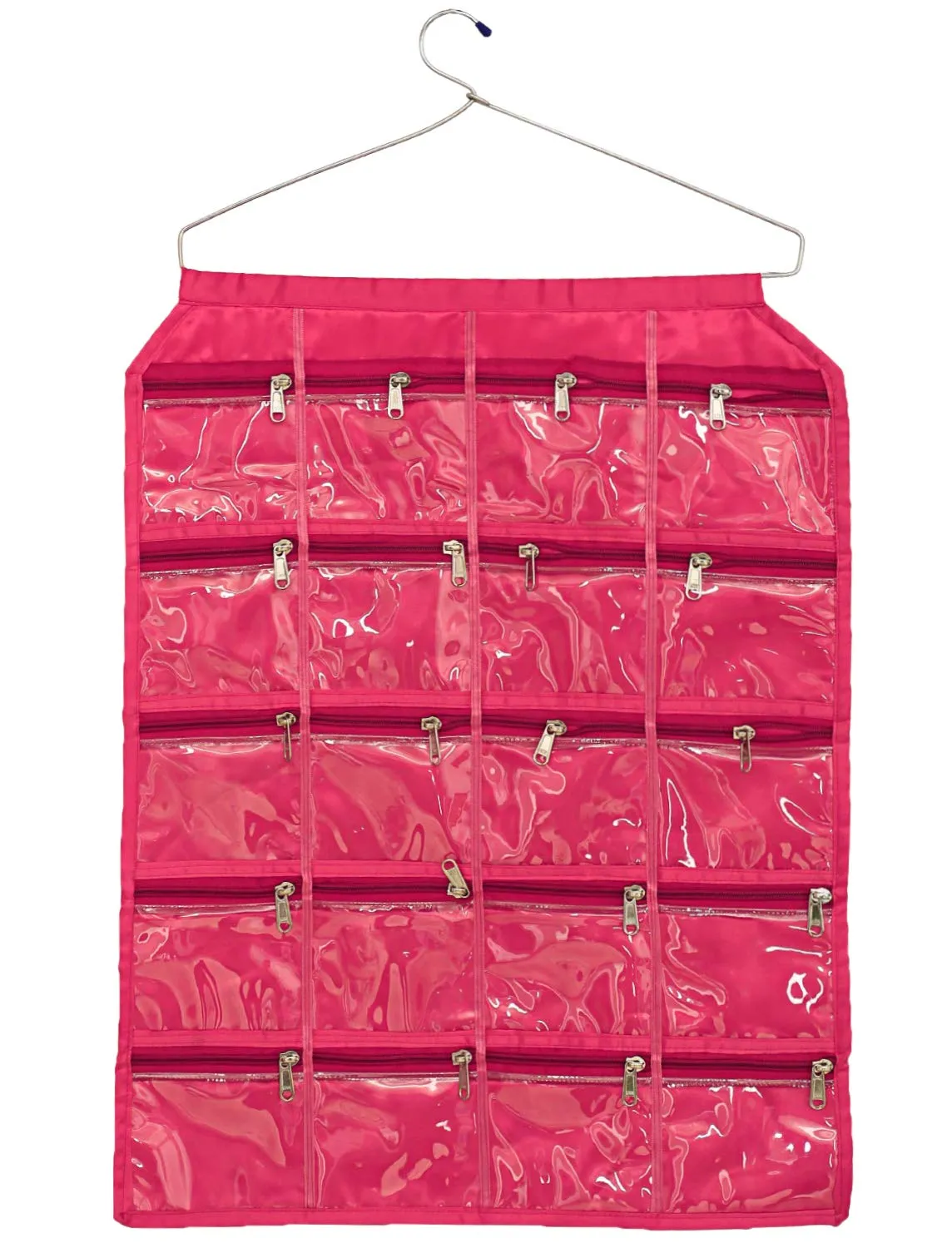 Heart Home Satin Jewellery Organizer With Hanger, Pink (F_26_HEARTH016957)