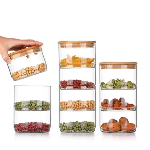 High Borosilicate Transparent Glass Storage Tank Combined Bamboo Lid