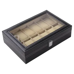 Homestic 12 Slots Watch Organizer|Watch Storage Box For Men & Women|Secure Closer|Wrist Watch Display BoxBlack|