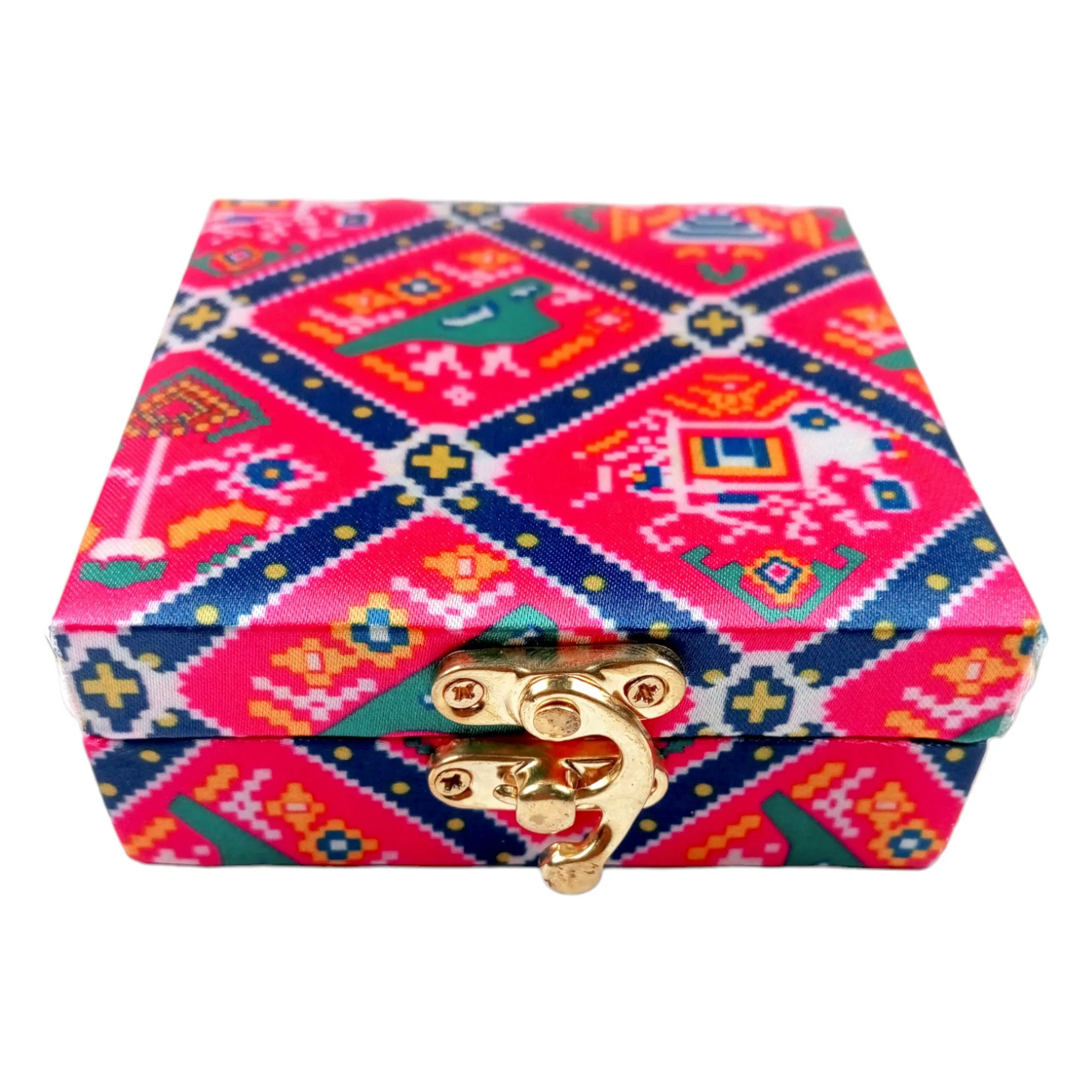 Indian Petals Square Wooden Gift Box for Return Gift Jewellery or Party favour Giftings