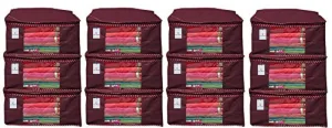 Kuber Industries Clothes Organizer For Wardrobe (Pack of 12) - Storage Organizer For Saree | Shirts | Salwaar Suit | Lehenga - Dress Organizer For Wardrobe - Saree Covers With Zip (Maroon)