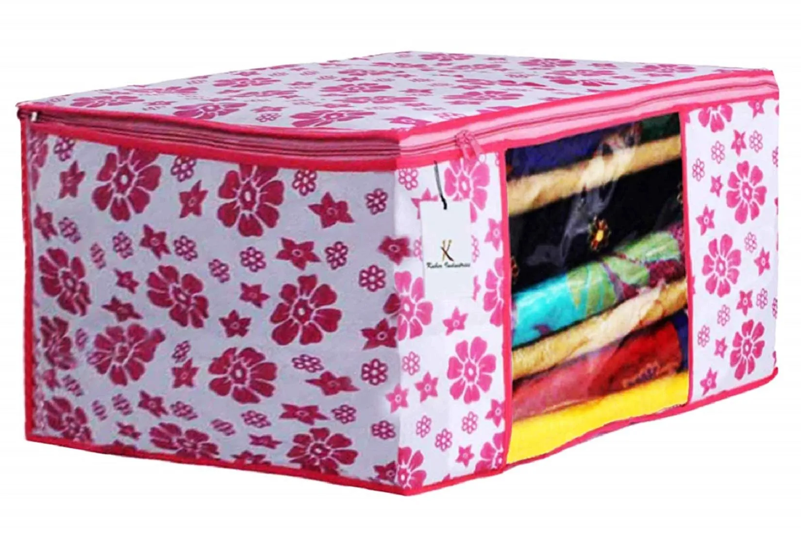 Kuber Industries Clothes Organizer For Wardrobe (Pack of 3 Each) 2-in-1 Combo Storage Organizer For Saree and Blouse - Dress Organizer For Wardrobe - Saree Covers With Zip (Pink)