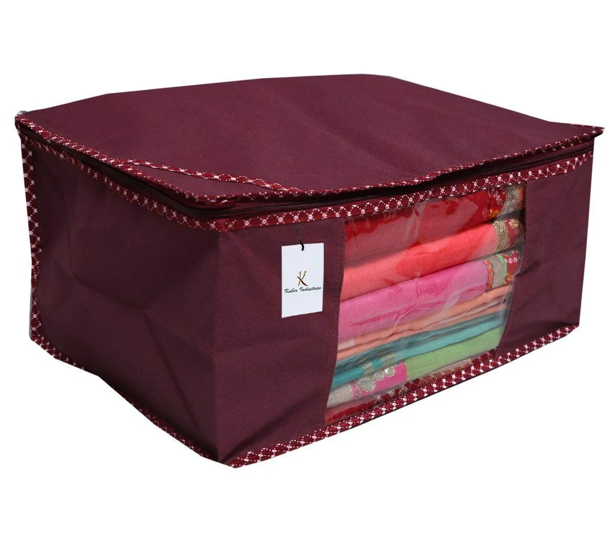 Kuber Industries Clothes Organizer For Wardrobe (Pack of 3) - Storage Organizer For Saree | Shirts | Salwar Suit | Lehenga - Dress Organizer For Wardrobe - Saree Covers With Zip (Maroon)