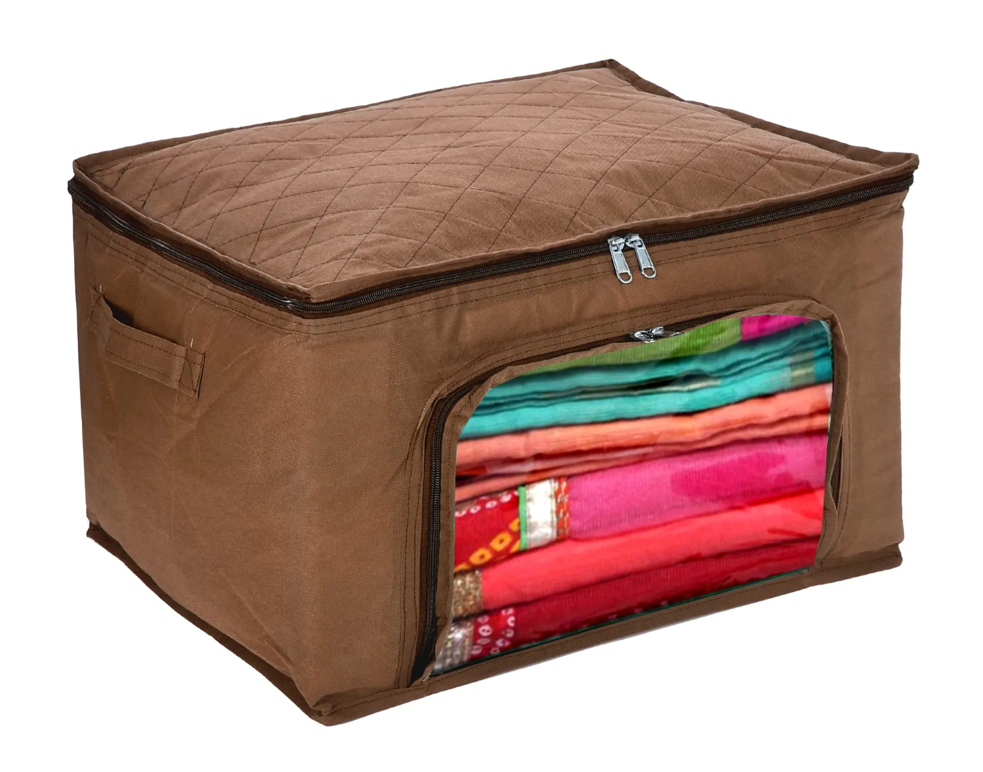 Kuber Industries Clothing Storage Bags, Under Bed Foldable Organizer, Store Blankets, Clothes With Zipper Tranasparent Window, 66 Litre (Brown)-HS_38_KUBMART21297