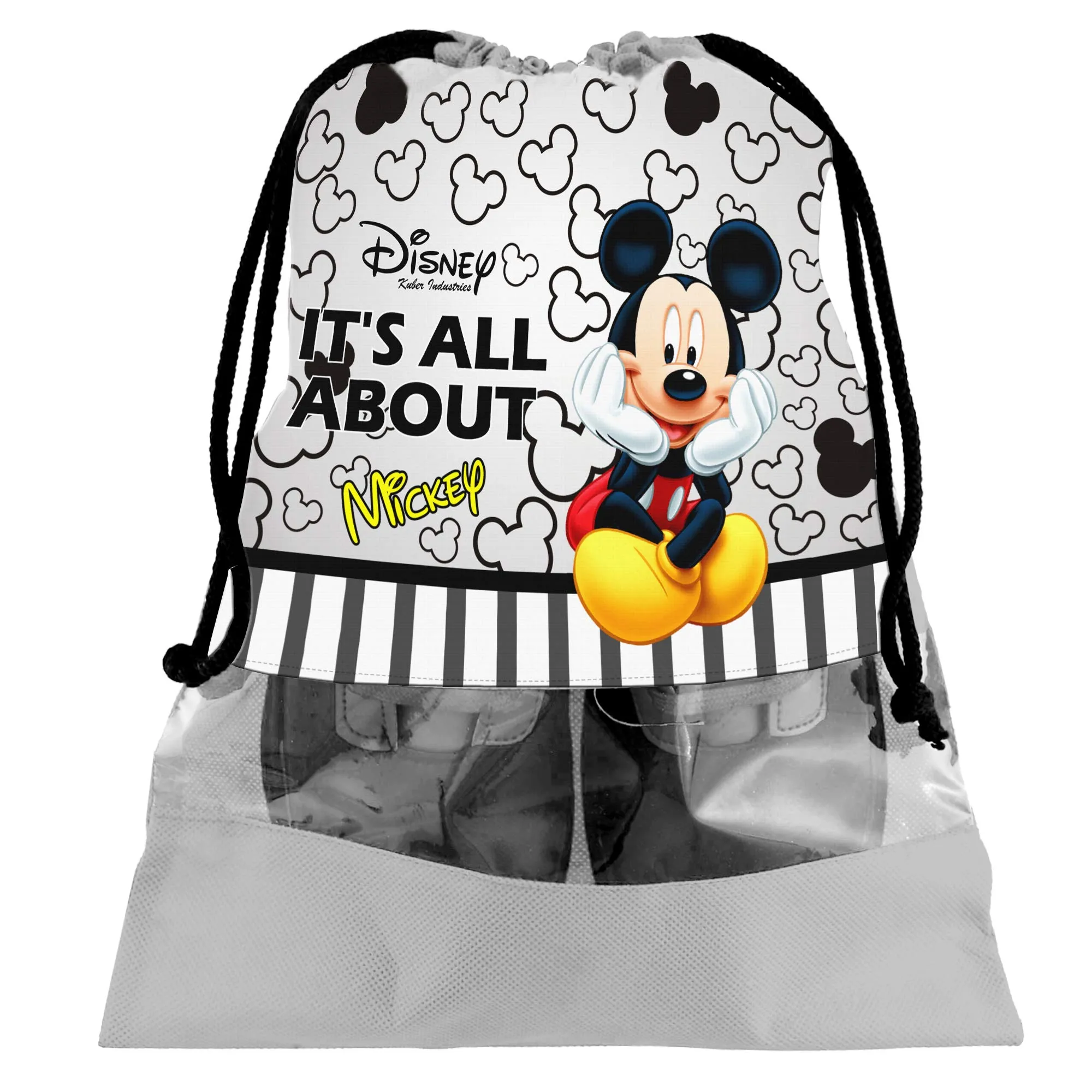 Kuber Industries Disney Print 12 Piece Non Woven Travel Shoe Cover, String Bag Organizer (Black & Grey) -HS_35_KUBMARTS18049