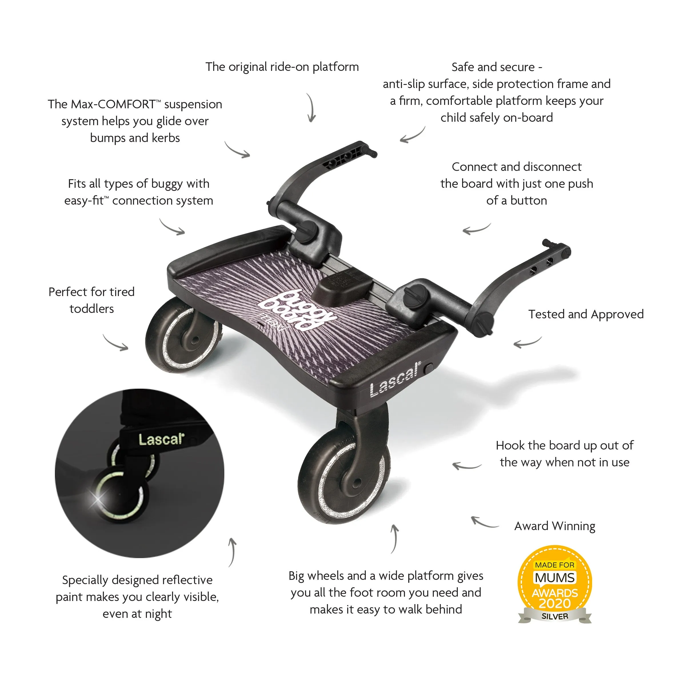 Lascal BuggyBoard Maxi (Black) with Universal Connectors