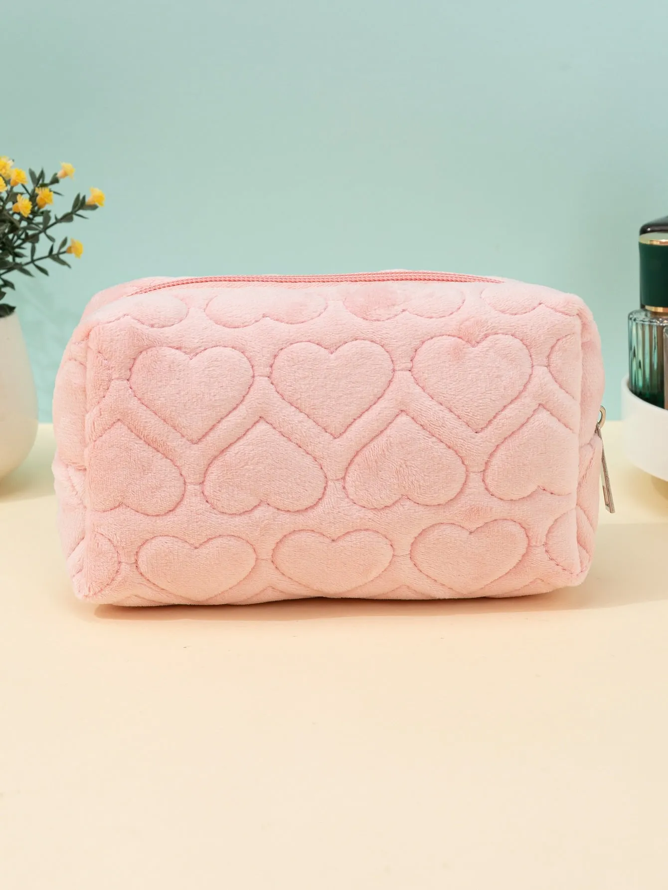 Love Pink Plush Makeup Bag Cosmetic Organizer Toiletries Bag Makeup Organizer