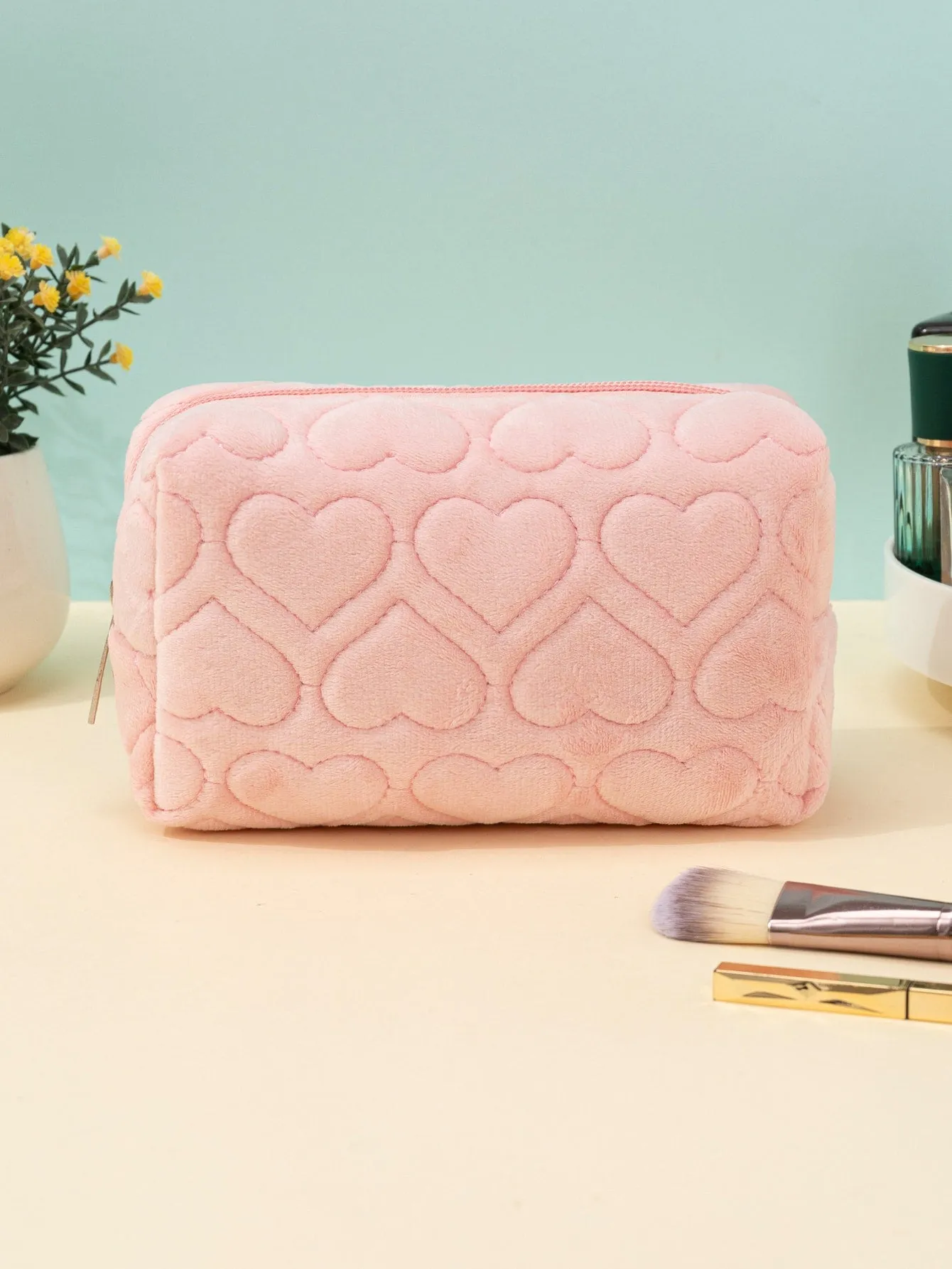 Love Pink Plush Makeup Bag Cosmetic Organizer Toiletries Bag Makeup Organizer