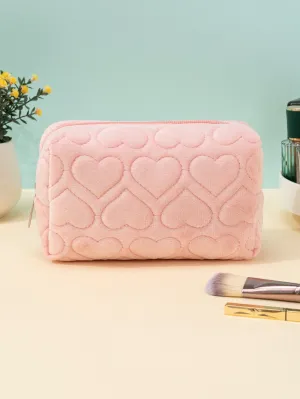 Love Pink Plush Makeup Bag Cosmetic Organizer Toiletries Bag Makeup Organizer