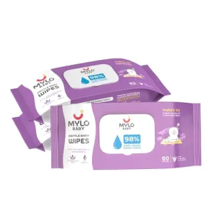 Mylo Care Gentle Baby Wipes With Lid (Pack of 3) | 80 Wipes per Pack | Organic Coconut Oil, Neem, Aloe Vera and Vitamin E | 98% Pure Water