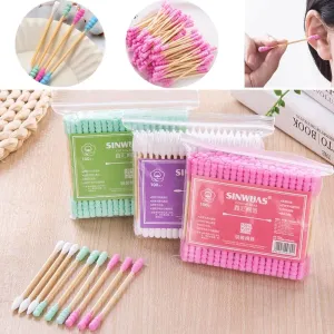 (NET)  100Pcs Double Head Disposable Makeup Cotton Swab