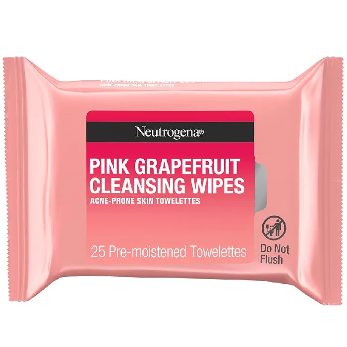 Neutrogena Pink Grapefruit Facial Cleansing Wipes for Acne-Prone Skin Towelettes 25-Pack