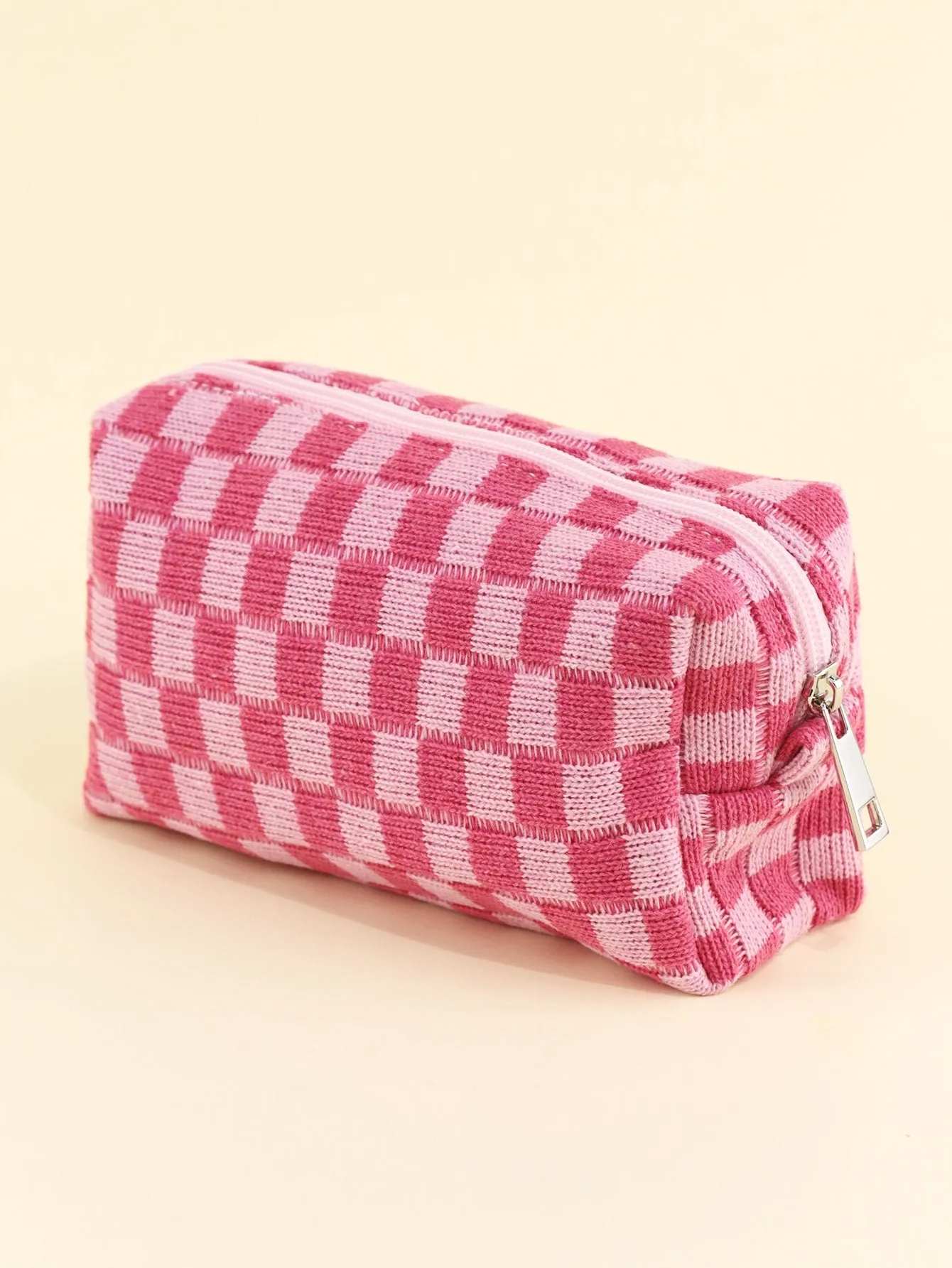 Pink Checkered Cosmetic Bag Makeup Bag Cosmetic Organizer Toiletries Bag Makeup