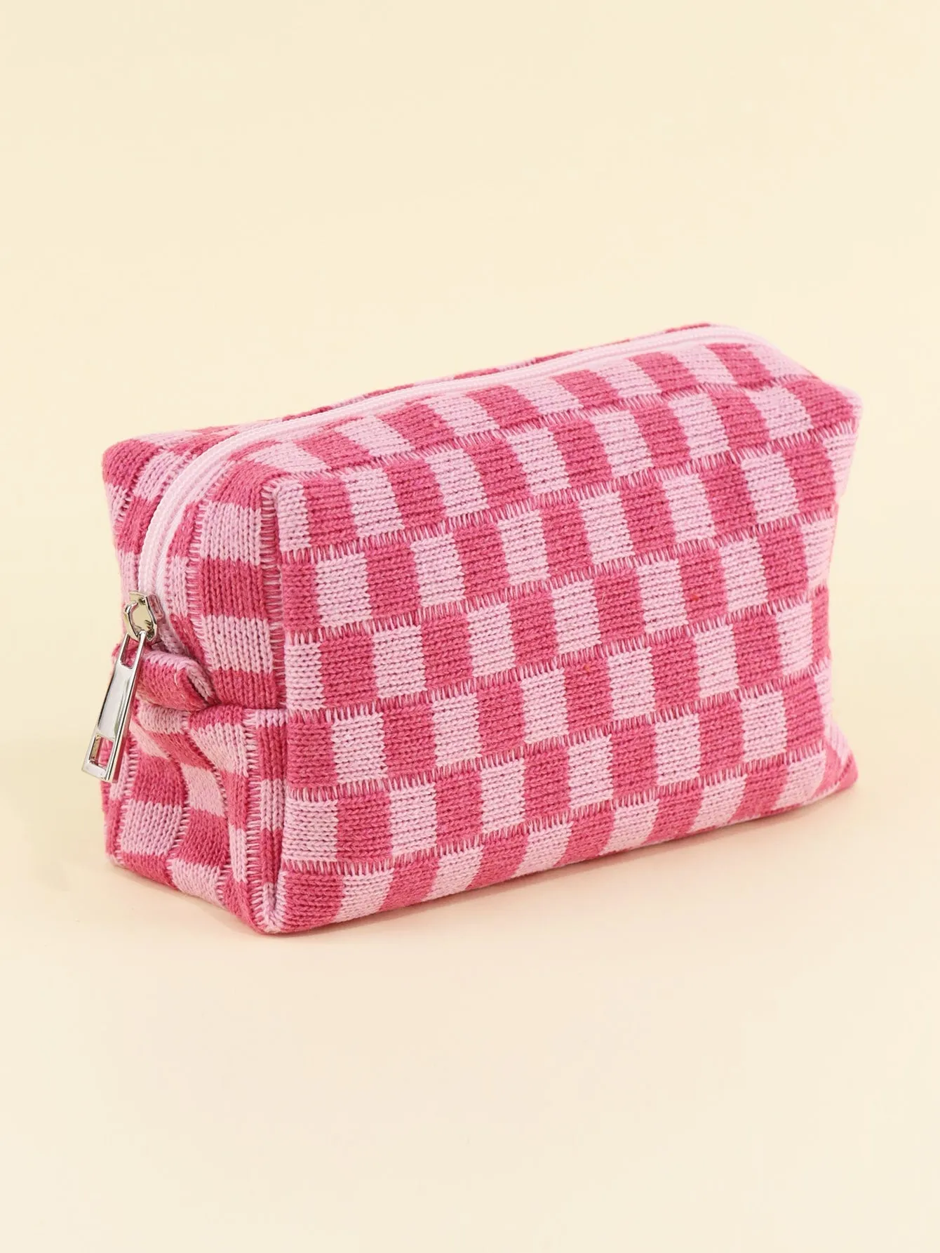 Pink Checkered Cosmetic Bag Makeup Bag Cosmetic Organizer Toiletries Bag Makeup