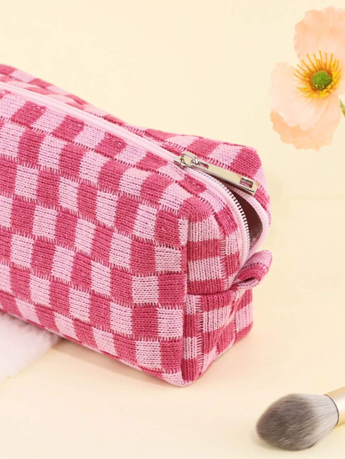 Pink Checkered Cosmetic Bag Makeup Bag Cosmetic Organizer Toiletries Bag Makeup