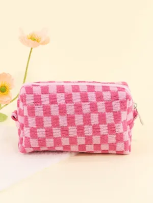 Pink Checkered Cosmetic Bag Makeup Bag Cosmetic Organizer Toiletries Bag Makeup