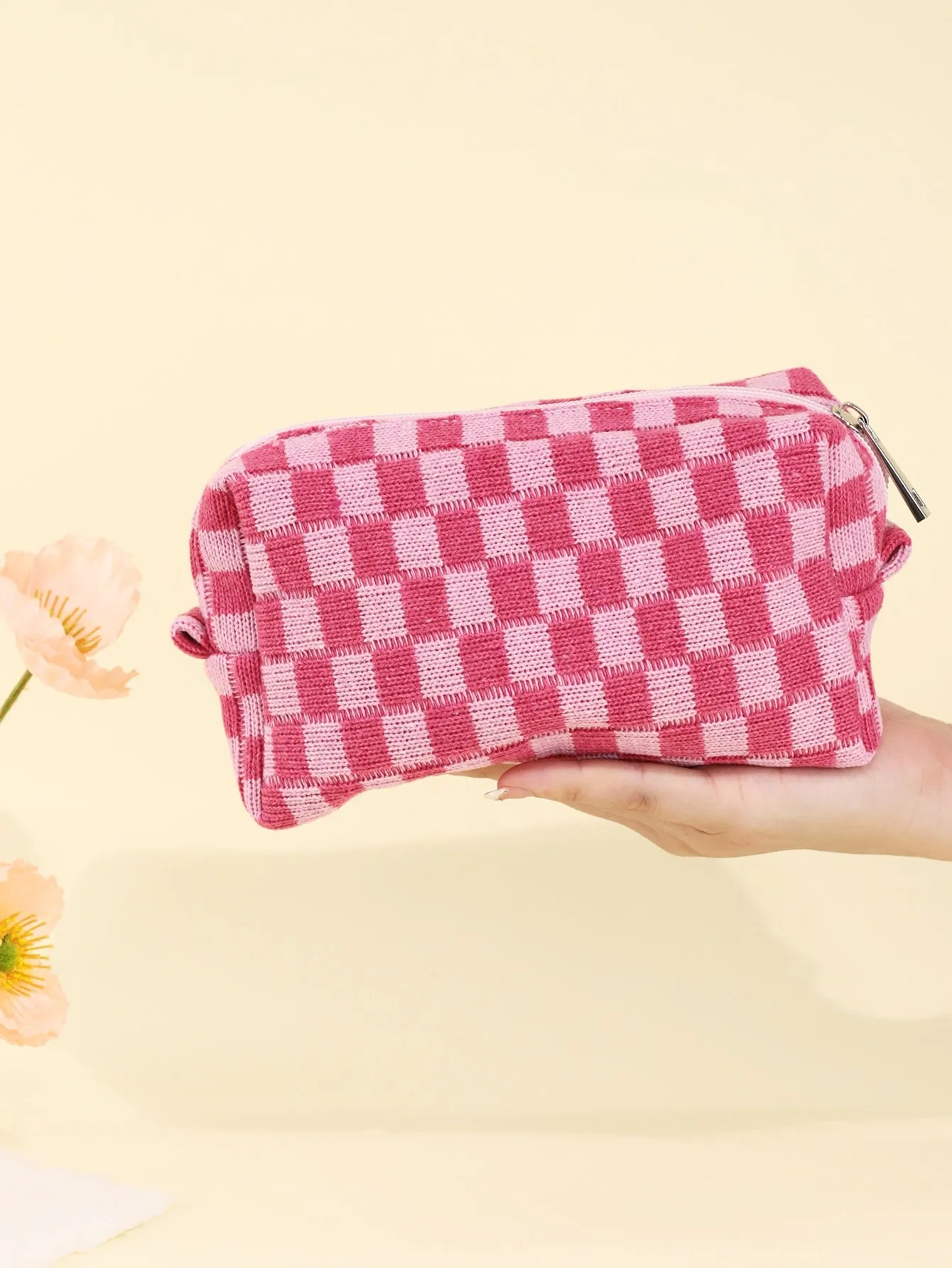 Pink Checkered Cosmetic Bag Makeup Bag Cosmetic Organizer Toiletries Bag Makeup