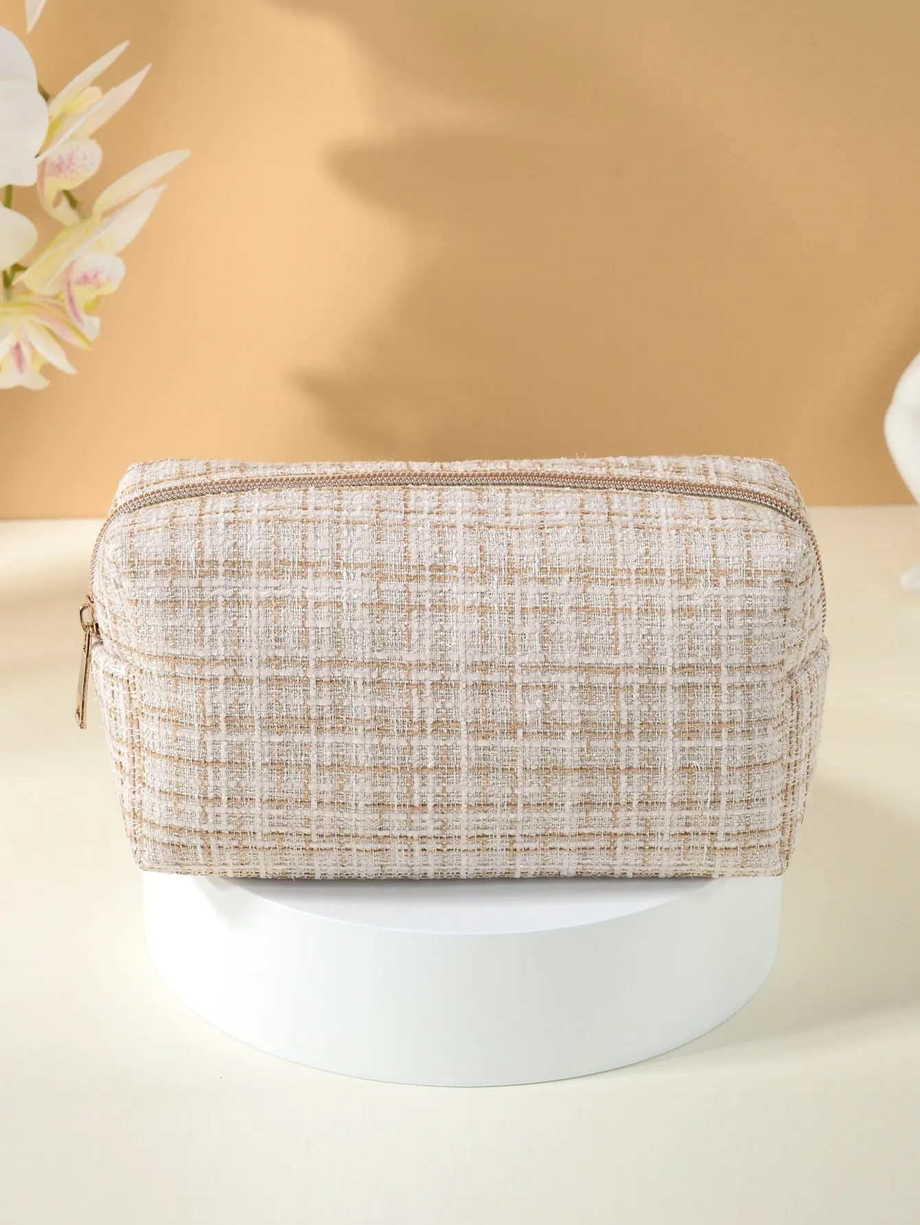 Plaid Material Makeup Bag Cosmetic Organizer Toiletries Bag Makeup Organizer Zip