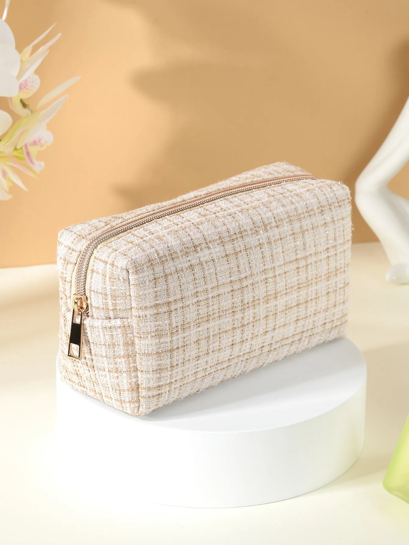 Plaid Material Makeup Bag Cosmetic Organizer Toiletries Bag Makeup Organizer Zip