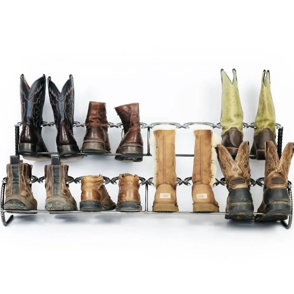 Rustic Double Decker Horseshoe Boot Rack - 8 pairs