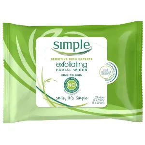 Simple Sensitive Skin Exfoliating Facial Wipes Hypoallergenic with Aloe Vera 25 Count