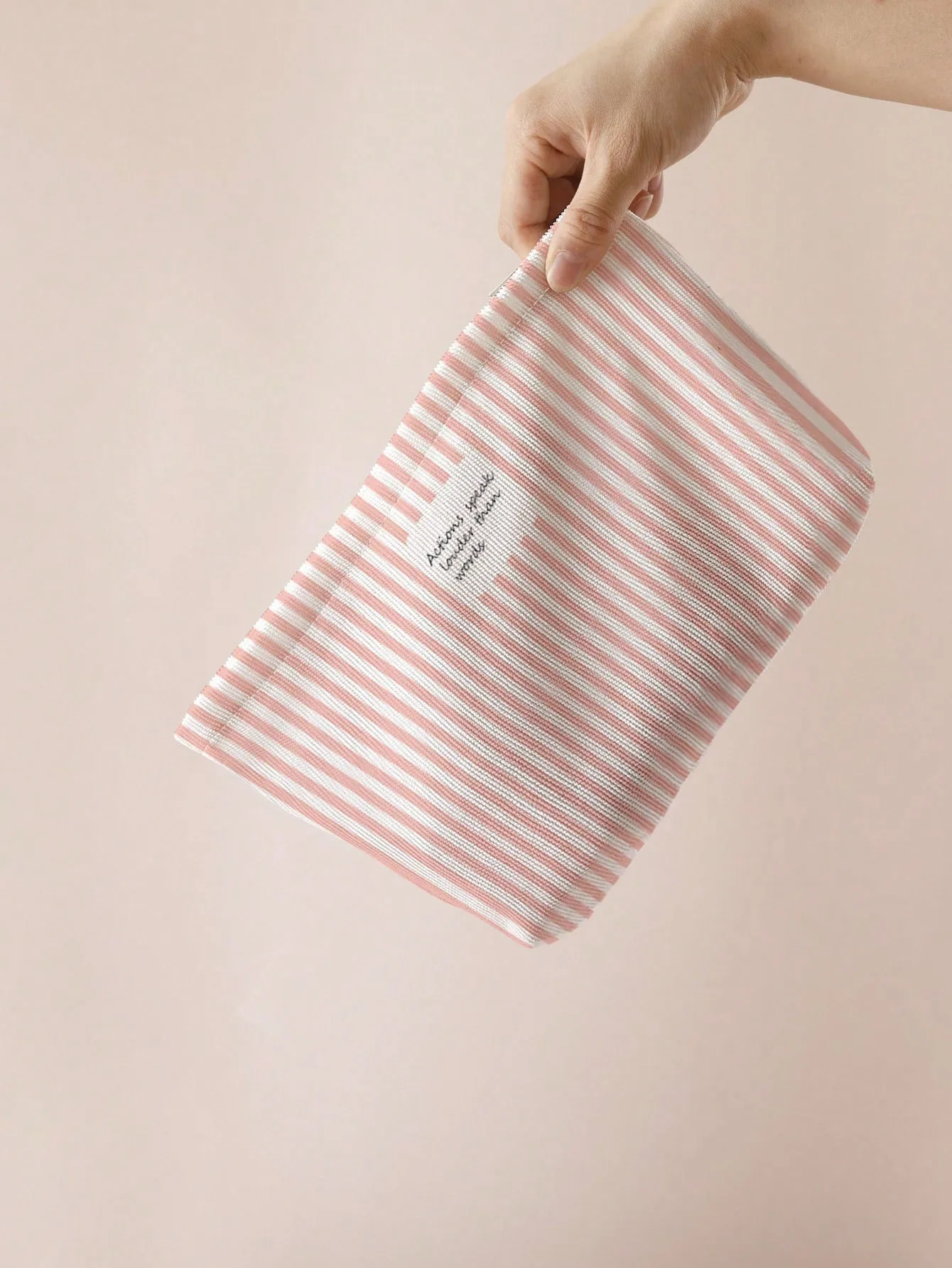 Striped Pink Zippered Makeup Bag Cosmetic Organizer Toiletries Bag Makeup