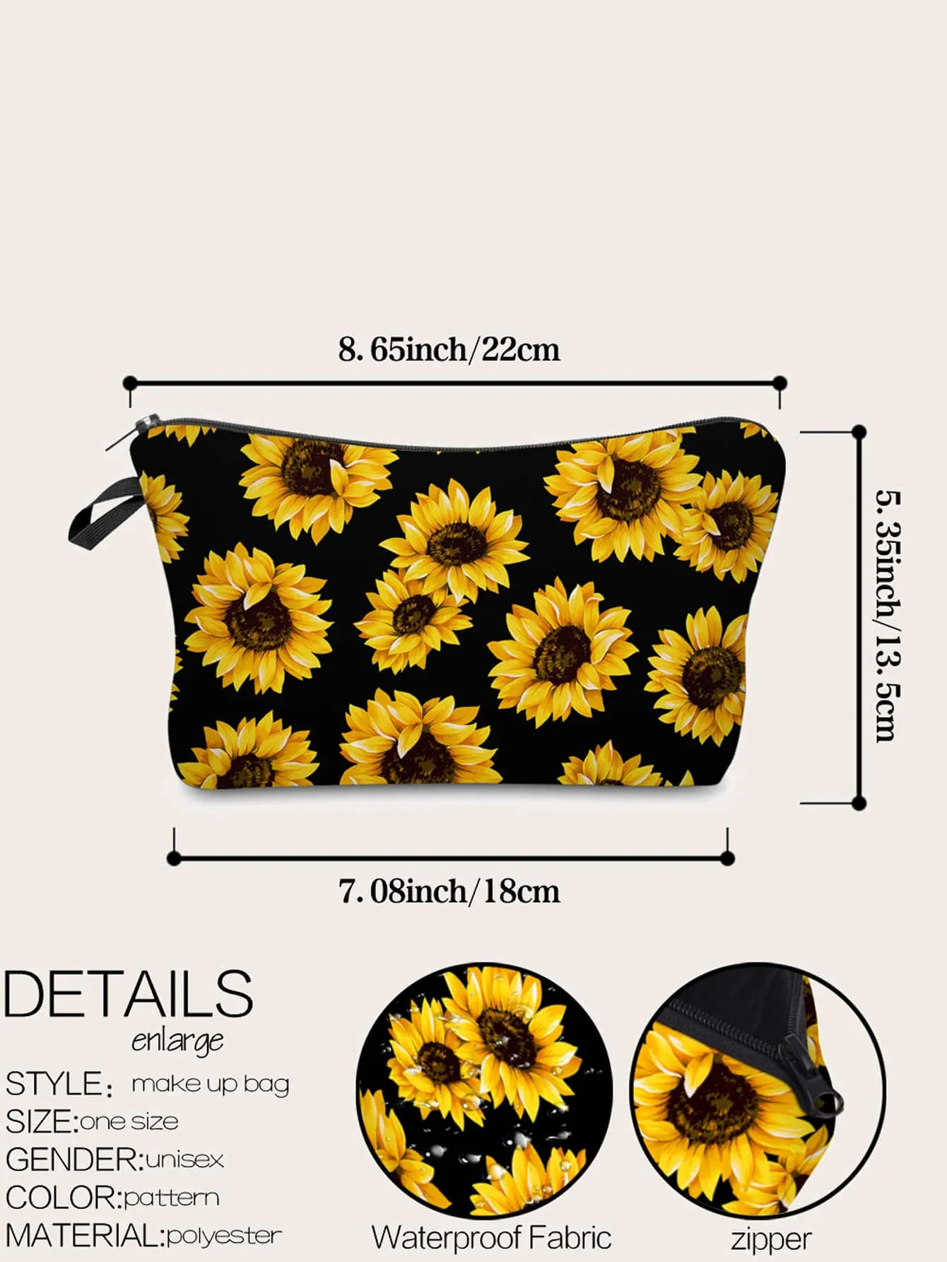 Sunflower Bloom Makeup Bag Cosmetic Organizer Toiletries Bag Makeup Organizer