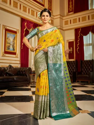 Sunshine Elegance - Yellow Soft Cotton Saree with Woven Design