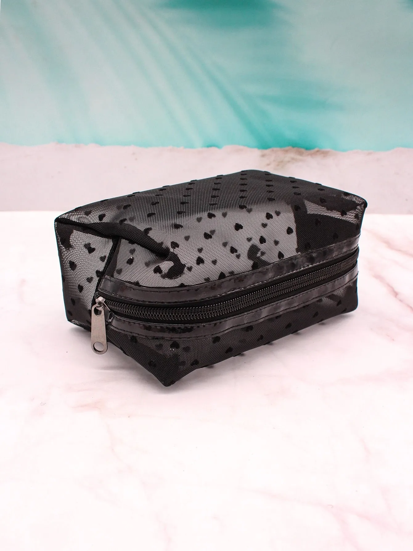 Tiny Black Heart Makeup Bag Cosmetic Organizer Toiletries Bag Makeup Organizer