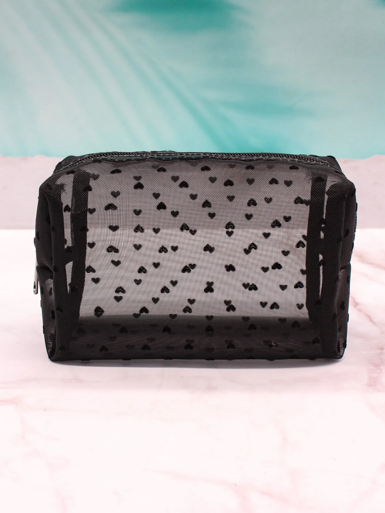 Tiny Black Heart Makeup Bag Cosmetic Organizer Toiletries Bag Makeup Organizer