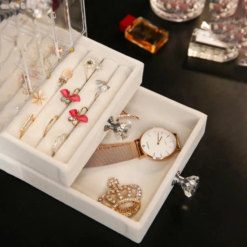 TRANSPARENT JEWELRY ORGANIZER BOX WITH DRAWER