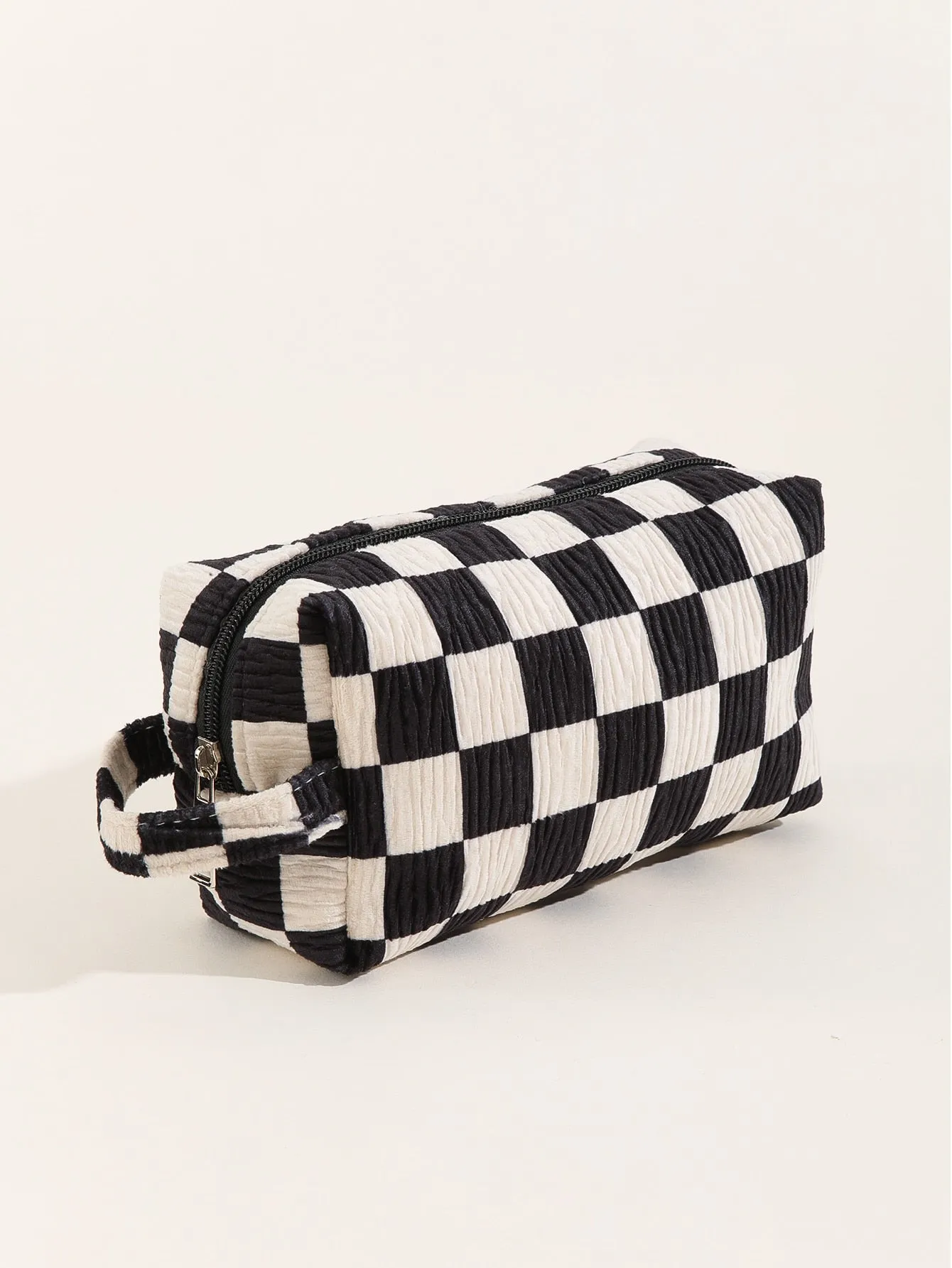 Velvet Plaid Pleated Makeup Bag Cosmetic Organizer Toiletries Bag Makeup