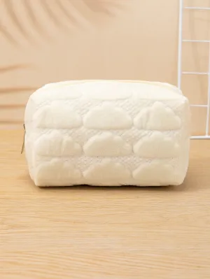 White Clouds Plush Portable Makeup Bag Cosmetic Organizer Toiletries Bag Makeup