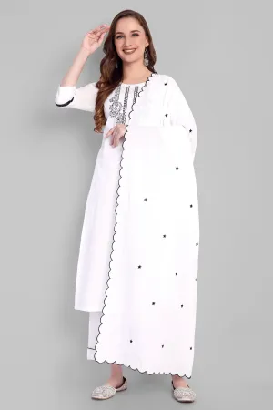 White Embriodery Kurta Pant & Dupatta