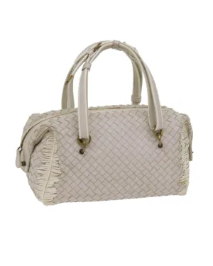 White Leather Intrecciato Shoulder Bag - Italian Made