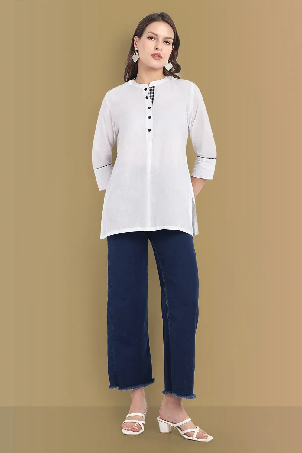 White Tunic Kurta with Check Detailing